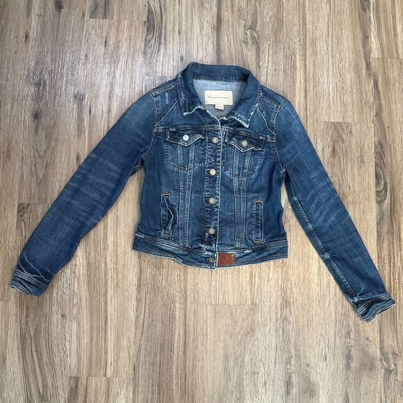 Anthropologie Pilcro and the Letterpress Cropped Blue Denim Trucker Jacket Small - Picture 1 of 8